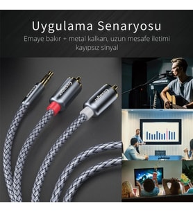 Pro Series 3 Metre 3.5MM Jack to RCA Stereo Ses Sistemi Kablosu, Amfi, Hoparlör, TV Ses Sistemi Kablosu