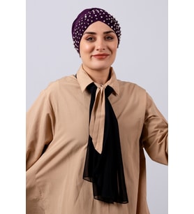 Mürdüm Pratik Hazır Geçmeli Tesettür Bone Sandy Kumaş Taşlı 1456_07