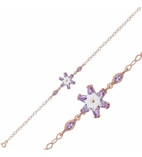 Gümüş Rose Lila Lotus Çiçeği Bileklik SL2356