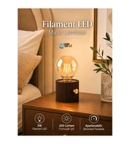 Şarjlı Filament LED Masa Lambası 3W Dekoratif Ahşap Görünümlü Dimmerli Ayarlanabilir Parlaklık 200 Lümen Gece Lambası