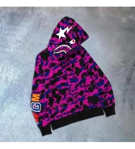 Erkek 2 İplik Bape Kapüşonu Fermuarlı Hırka - Mor
