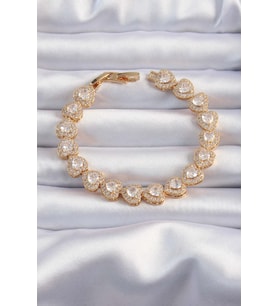 Pirinç Vip Seri Gold Renk Zirkon Taşlı Kalp Model Bileklik 5886 - EEEEEE1985-3097
