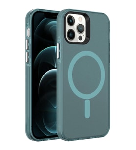 Lexroo iPhone 12 Pro Kılıf M-safe Şarj Özellikli Buzlu Transparan C-Pro Sert Kılıf - Koyu Yeşil