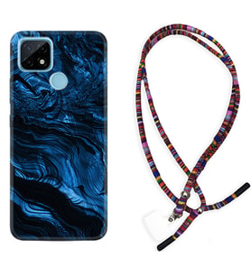 Realme C11 C21 C21Y C25Y C11 2021 Kılıf Boyun Asklı Rasta Silikon Blue MArble 1379