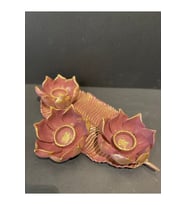 Dekoratif Polyester Üçlü Mumluk Pembe-gold Eskitme