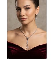 GÜMÜŞ METAL KRİSTAL DAMLA TAŞ KOLYE KÜPE SET