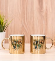 Kişiye Özel Dört Fotoğraflı Kupa Bardak İkili Gold Kupa Bardak