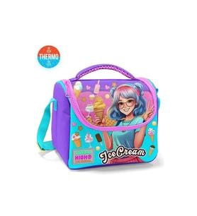 CORAL HIGH 11789 KIDS LİLA TURKUAZ DONDURMA VE ANİME DESENLİ THERMO BESLENME ÇANTASI