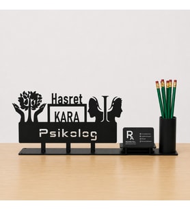 Psikolog Masa İsimliği - Kişiye Özel, Mesleklere Özel İsimlik - Metal Ofis İsimliği, Kalemlik ve Kartlık Seti- Yeni İş, Terfi Hediyesi