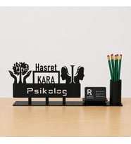 Psikolog Masa İsimliği - Kişiye Özel, Mesleklere Özel İsimlik - Metal Ofis İsimliği, Kalemlik ve Kartlık Seti- Yeni İş, Terfi Hediyesi