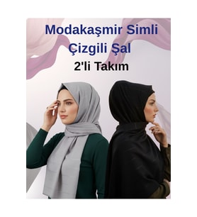 Moda Kaşmir Çizgi Simli Şal 2'lü Set
