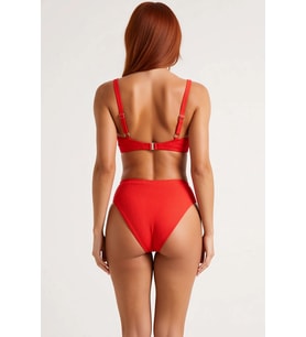 Kadın Bikini Takımı Üçgen Kap Balensiz Yüksek Bel Slip Düz Desen Dokulu Örme Kumaş Regular Kesim