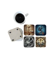 Ghostbastır Design Adalet Terazisi Dekoratif Ahşap Bardak Altlığı Seti 0102
