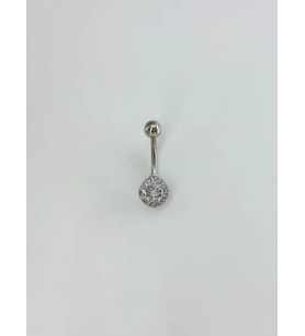 Rodyum Zirkon Taşlı Çelik Göbek Bar Uzunluğu : 13 Mm / Bar Kalınlığı 1.41 Mm / - Pg0144