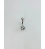 Rodyum Zirkon Taşlı Çelik Göbek Bar Uzunluğu : 13 Mm / Bar Kalınlığı 1.41 Mm / - Pg0144