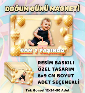 Kişiye Özel Resim Baskılı Doğum Günü Magneti 12-24-50 Adet Seçenekli