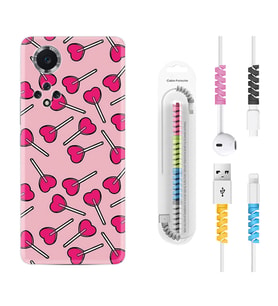 Huawei Nova Y70 Y90 Nova 9 SE  Kılıf Kablo Koruma Spiral Silikon Heart Lollipop 1414