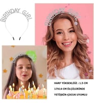 Kristal Taşlı Gümüş Birthday Girl Yazılı Doğum Günü Parti Tacı 19x11 cm (5047)