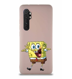 Xiaomi Mi Note 10 Lite Soft Premier Kapak Sünger Bob Tasarımlı Silikon Kılıf - Pudra (Şeffaf)