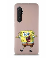 Xiaomi Mi Note 10 Lite Soft Premier Kapak Sünger Bob Tasarımlı Silikon Kılıf - Pudra (Şeffaf)