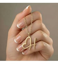 925 Ayar Gümüş Kişiye Özel 14 Ayar Altın Kaplama Gold Rengi Harfli Kalp Kolye