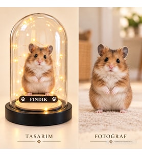 Kişiye Özel Hamster Karikatürlü 18 cm MDF Fanus Biblo - Kişiye Özel Hediye