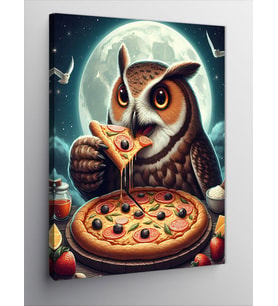 Kanvas Tablo Pizza Yiyen Baykuş