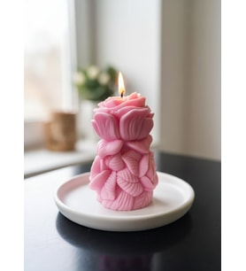 GÜL TASARIMLI HEDİYELİK DEKORATİF PORTAKAL ÇİÇEĞİ KOKULU PARAFİN WAX MUM (PEMBE RENKLİ)