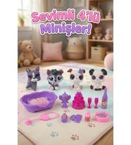 4'lü Sevimli Minişler Oyun Seti - Veteriner ve Parti Temalı Aksesuarlı Figür Oyuncak Paketi