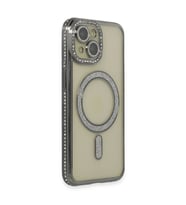 Apple iPhone 14 Kılıf Joke Simli Magneticsafe Kılıf - Gri