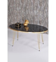 Zigon Sehpa ve Orta Sehpa Elips Set Gold Bendir Tel