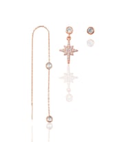 Gümüş rose zirkon taşlı  kutup yıldızı kombin üçlü küpe seti  SGTL11381ROSE