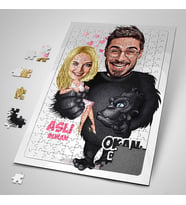 Yıldönümü Hediyesi Kişiye Özel Goril ve Sevgilisi Karikatürlü Puzzle