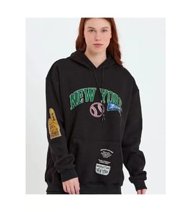 Baskılı Kapüşonlu Sweatshirt - Siyah
