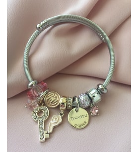 Anahtar Charmlı Pandora Model Şık Kadın Bileklik Pembe