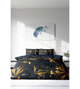 Çift Kişilik ( Lastikli Çarşaflı ) %100 Pamuk Saten Nevresim Takımı Gold Leaf
