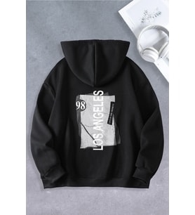 Unisex Kadın Erkek Los Angeles 1998 Baskılı Oversize Sweatshirt (Siyah)