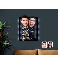 BK Gift Kişiye Özel Sevgililer Karikatürlü 3D Led Işıklı Ahşap Tablo-7
