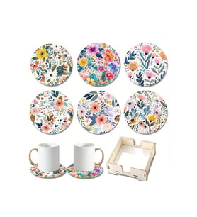 BİLGE tasarım Ahşap baskılı Bardak Altlığı 6 lı set Set AHŞAP ÖZEL TASARIM STAND KUTULU