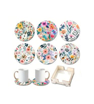 BİLGE tasarım Ahşap baskılı Bardak Altlığı 6 lı set Set AHŞAP ÖZEL TASARIM STAND KUTULU