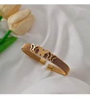 Lente Aksesuar Gold Renk Çelik Hasır Kelepçe Bilezik Üçlü Kelebek Figürlü Ayarlanabilir Model