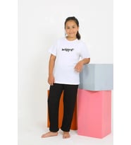 Giyim Kız Çocuk Kısa Kol Beyaz Penye Pijama Takım