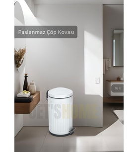Pedallı Banyo Çöp Kovası Paslanmaz 16 Lt Mutfak Çöp Kutusu Beyaz
