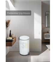 Pedallı Banyo Çöp Kovası Paslanmaz 16 Lt Mutfak Çöp Kutusu Beyaz