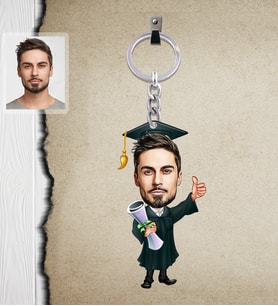 Kişiye Özel Mezuniyet Karikatürlü  Ahşap Anahtarlık Bay-1-Eco