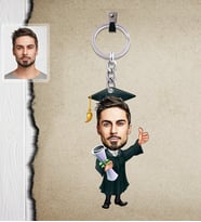 Kişiye Özel Mezuniyet Karikatürlü  Ahşap Anahtarlık Bay-1-Eco