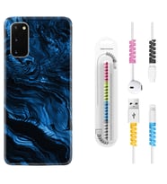 Samsung A02S A03S A10 A12 A13 A21S A22 Kılıf Kablo Koruma Spiral Silikon Blue MArble 1379