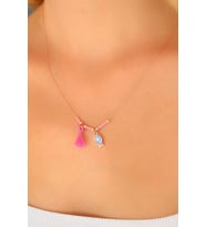 Nazar Boncuklu Pembe Renk Taşlı Rose Bayan Kolye