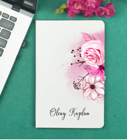 Kişiye Özel Hediye Çiçek Tasarımlı Beyaz Defter