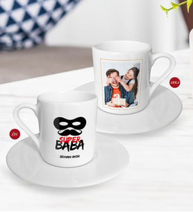 BK Gift Kişiye Özel Babalar Günü Hediyesi Fotoğraflı Türk Kahvesi Fincanı-81 (Beyaz)